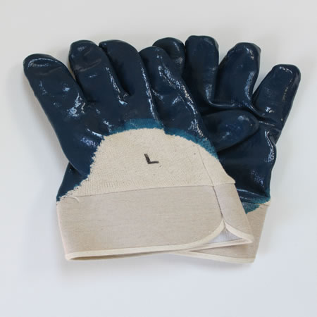Nitrile Palm Coated Glove, Open Back, Safety Cuff.