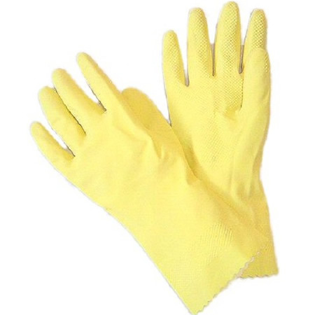 Yellow Latex "Dish" Glove, Flock Lined. 12 dozen.