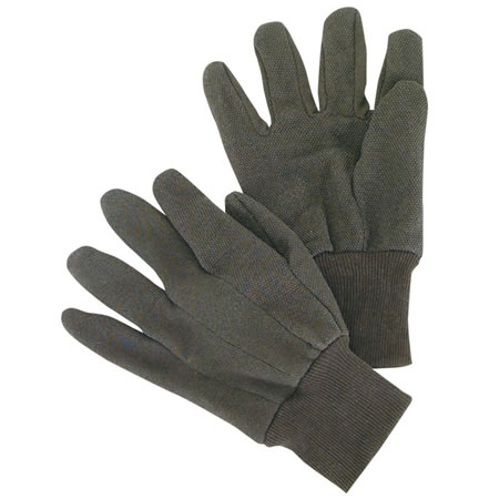 Brown Jersy Glove w/ PVC Dots. 25 dozen.