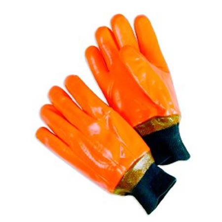 Premium Orange PVC, Foam Lined, Knit Wrist.6 dz. Tagged